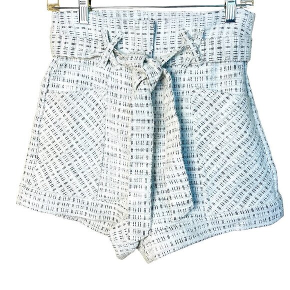 Koko and Mason White Tweed Shorts Cotton High Waist Size M Tie Belt Pockets - Picture 1 of 8